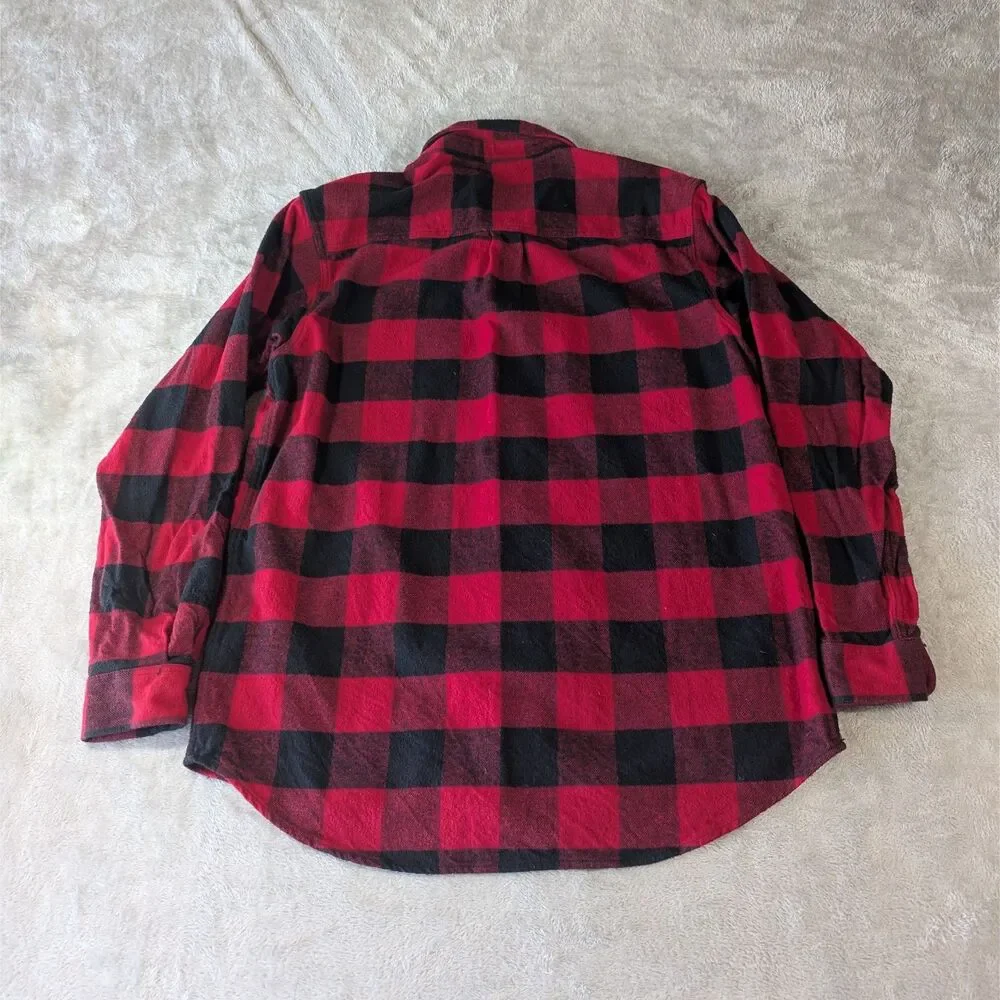 Field & Stream Flannel Shirt Mens XL Tall Red Black Buffalo Plaid Cotton XLT
